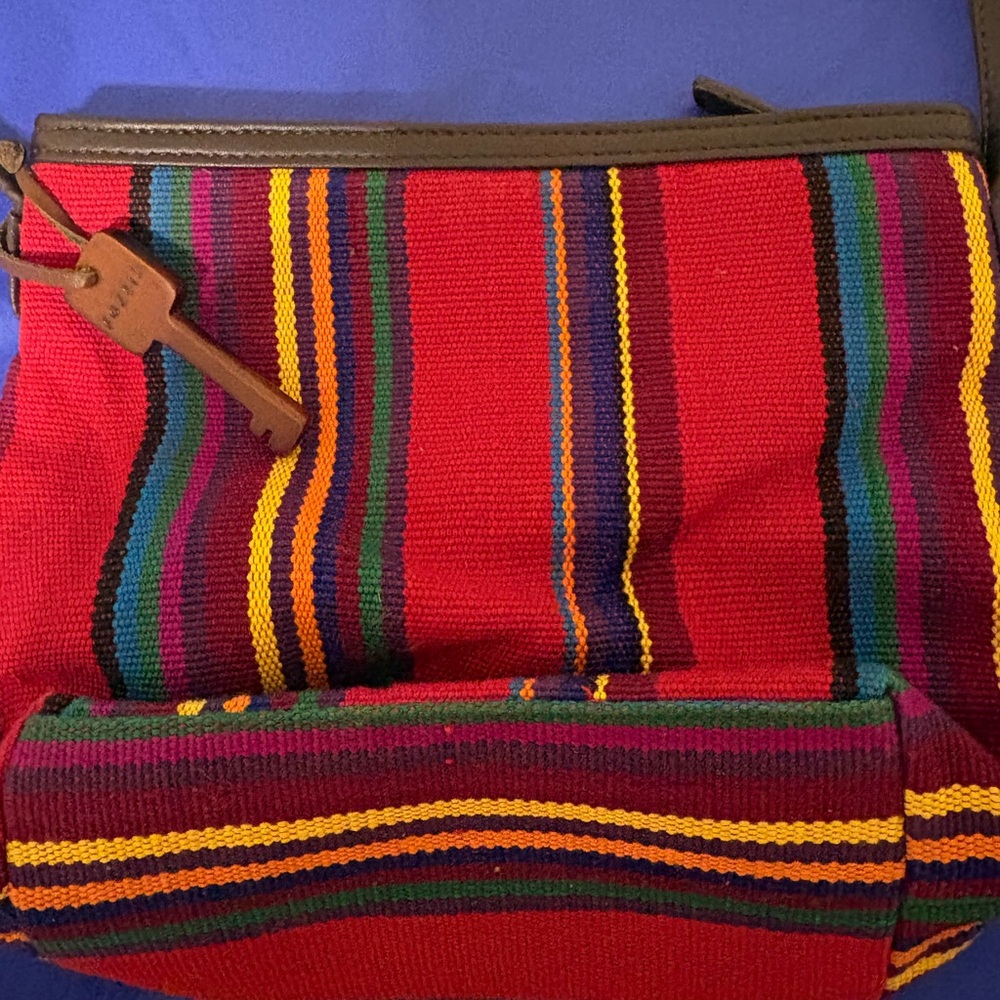 Fossil Vintage Boho shoulder bag multicolor striped textile-leather trim